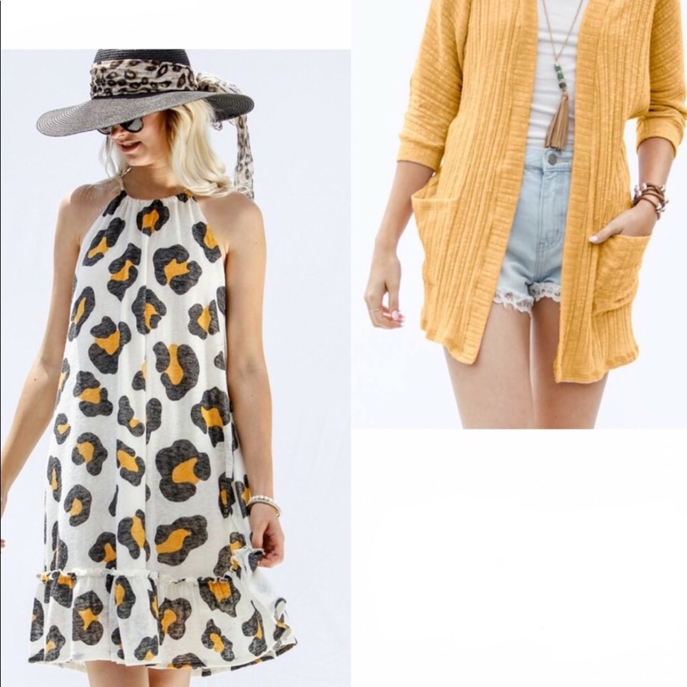Cheetah print trapeze dress and cardigan